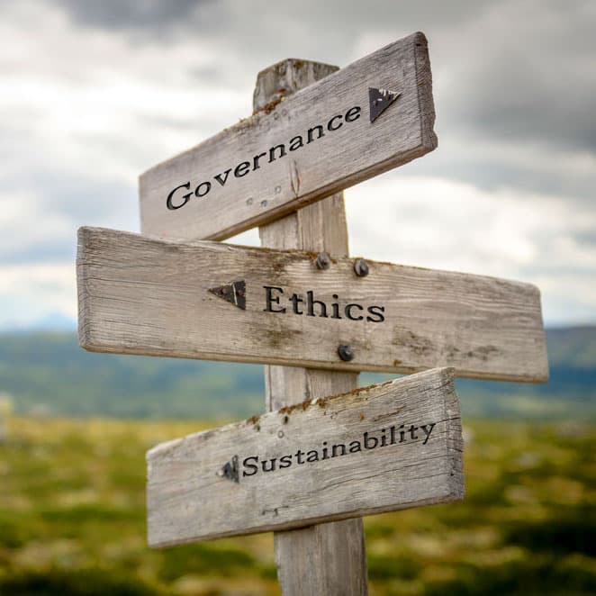 Governance, ethics and sustainability signpost.
